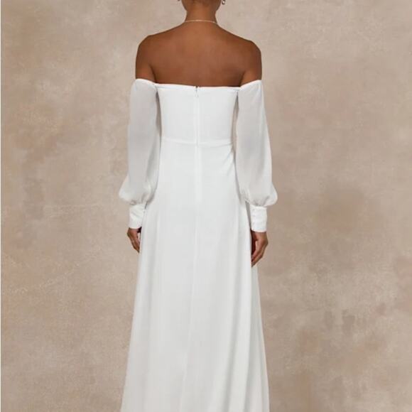 Lulus Wm's Feel the Romance White Off-the-Shoulder Chiffon Maxi Dress Sz L #613 - Picture 4 of 8